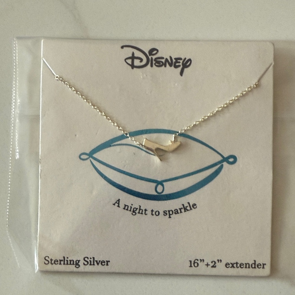 New, Disney Silver Glass Sliper Necklace in Sterling Silver